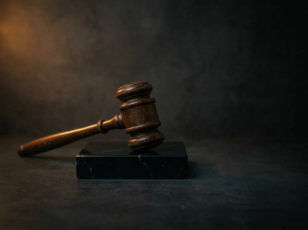 Siyah mermer altlık üzerinde ahşap açık artırma tokmağı